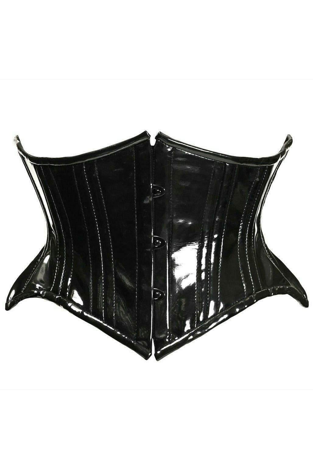 Daisy Corsets Top Drawer Black Patent PVC Vinyl Double Steel Boned Curvy Cut Waist Cincher in Black  from SexyShoes.com