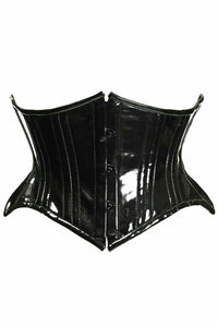 Daisy Corsets Top Drawer Black Patent PVC Vinyl Double Steel Boned Curvy Cut Waist Cincher in Black  from SexyShoes.com