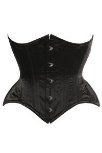 Daisy Corsets Top Drawer Black Satin Double Steel Boned Curvy Cut Waist Cincher Corset in Black  from SexyShoes.com