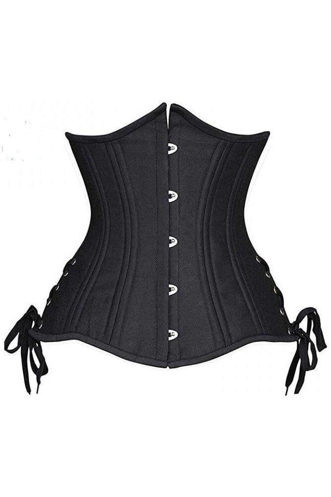 Daisy Corsets Top Drawer Black Satin Double Steel Boned Curvy Cut Waist Cincher Corset w/Lace Up Sides in Black  from SexyShoes.com