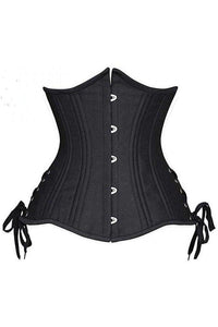 Daisy Corsets Top Drawer Black Satin Double Steel Boned Curvy Cut Waist Cincher Corset w/Lace Up Sides in Black  from SexyShoes.com
