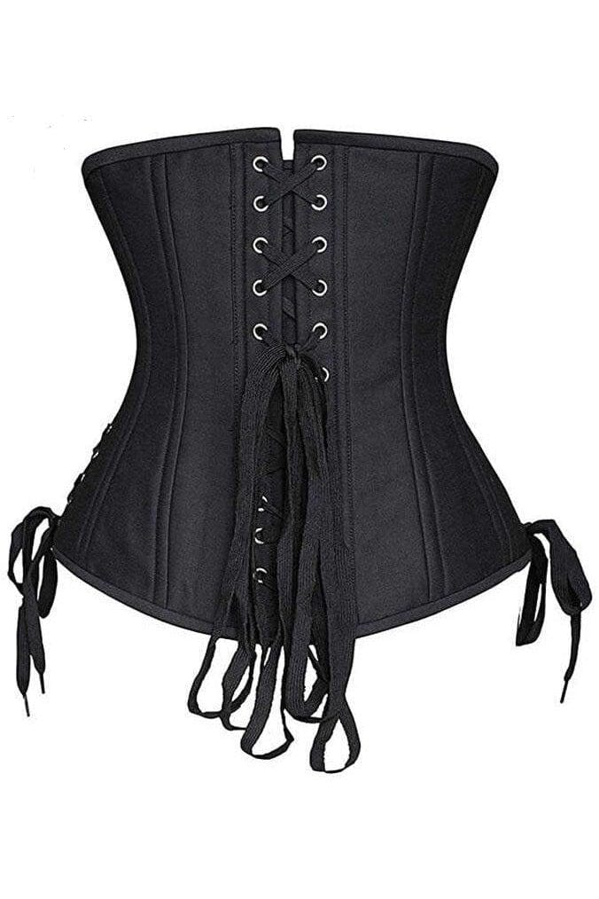 Daisy Corsets Top Drawer Black Satin Double Steel Boned Curvy Cut Waist Cincher Corset w/Lace Up Sides in Black 