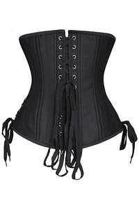 Daisy Corsets Top Drawer Black Satin Double Steel Boned Curvy Cut Waist Cincher Corset w/Lace Up Sides in Black 