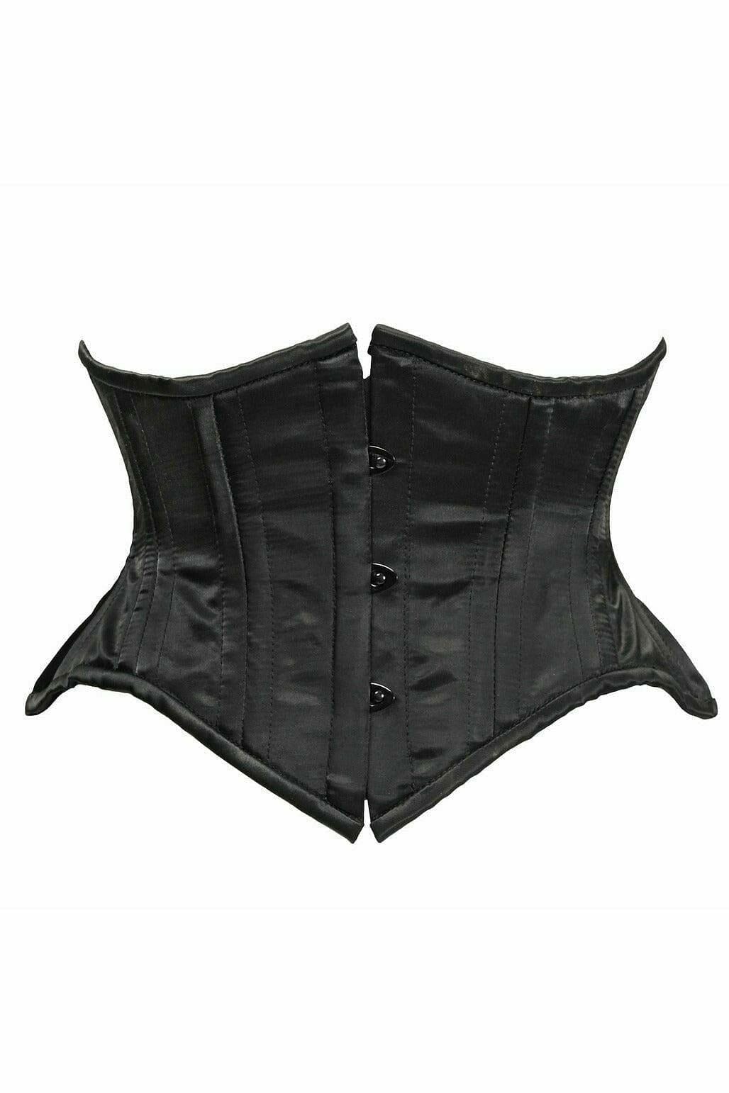Daisy Corsets Top Drawer Black Satin Double Steel Boned Curvy Cut Waist Cincher in Black  from SexyShoes.com