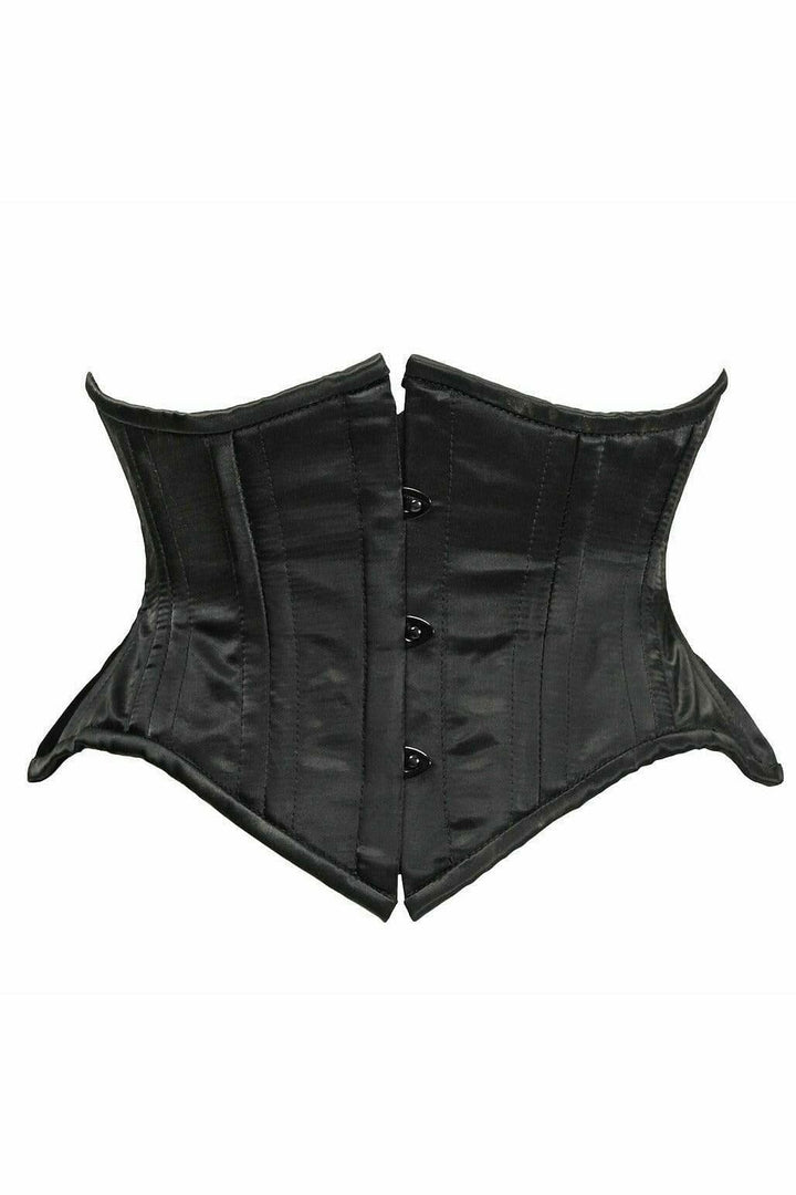 Top Drawer Black Satin Double Steel Boned Curvy Cut Waist Cincher-Waist Cinchers-Daisy Corsets-Black-S-SEXYSHOES.COM