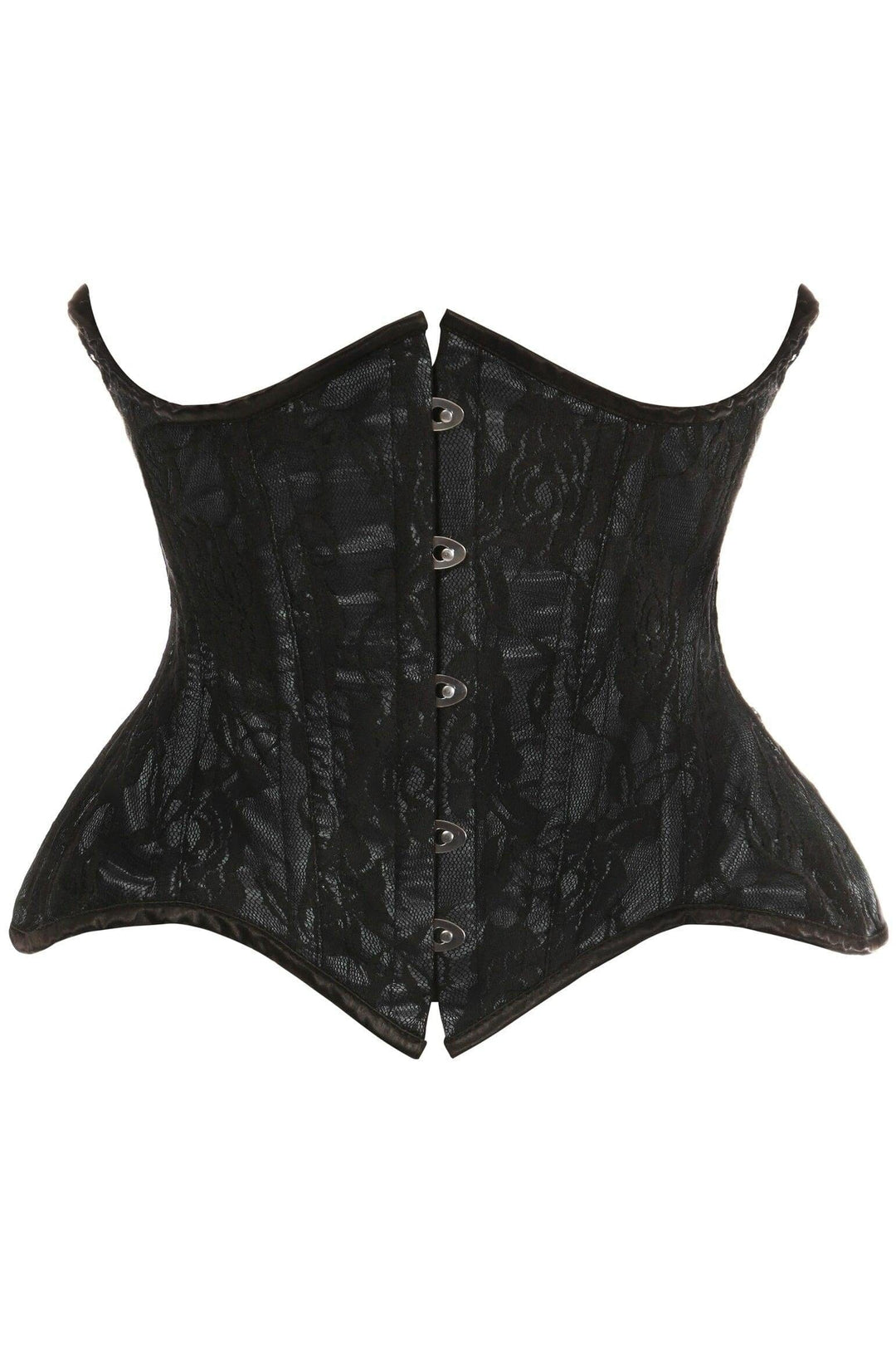 Daisy Corsets Top Drawer Black w/Black Lace Double Steel Boned Curvy Cut Waist Cincher Corset in Black  from SexyShoes.com