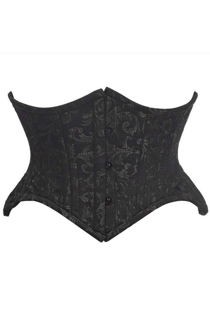 Top Drawer Black/Black Brocade Double Steel Boned Mini Cincher Corset-Steel Boned Underbust-Daisy Corsets-SEXYSHOES.COM