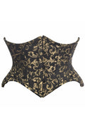 Top Drawer Black/Gold Brocade Double Steel Boned Mini Cincher Corset