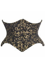 Top Drawer Black/Gold Brocade Double Steel Boned Mini Cincher Corset