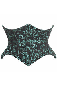 Daisy Corsets Top Drawer Black/Green Brocade Double Steel Boned Mini Cincher Corset in Black  from SexyShoes.com