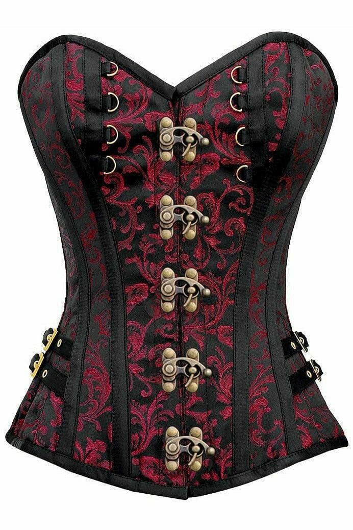 Daisy Corsets Top Drawer Black/Red Swirl Brocade Steel Boned Overbust Corset w/Buckles in Black  from SexyShoes.com
