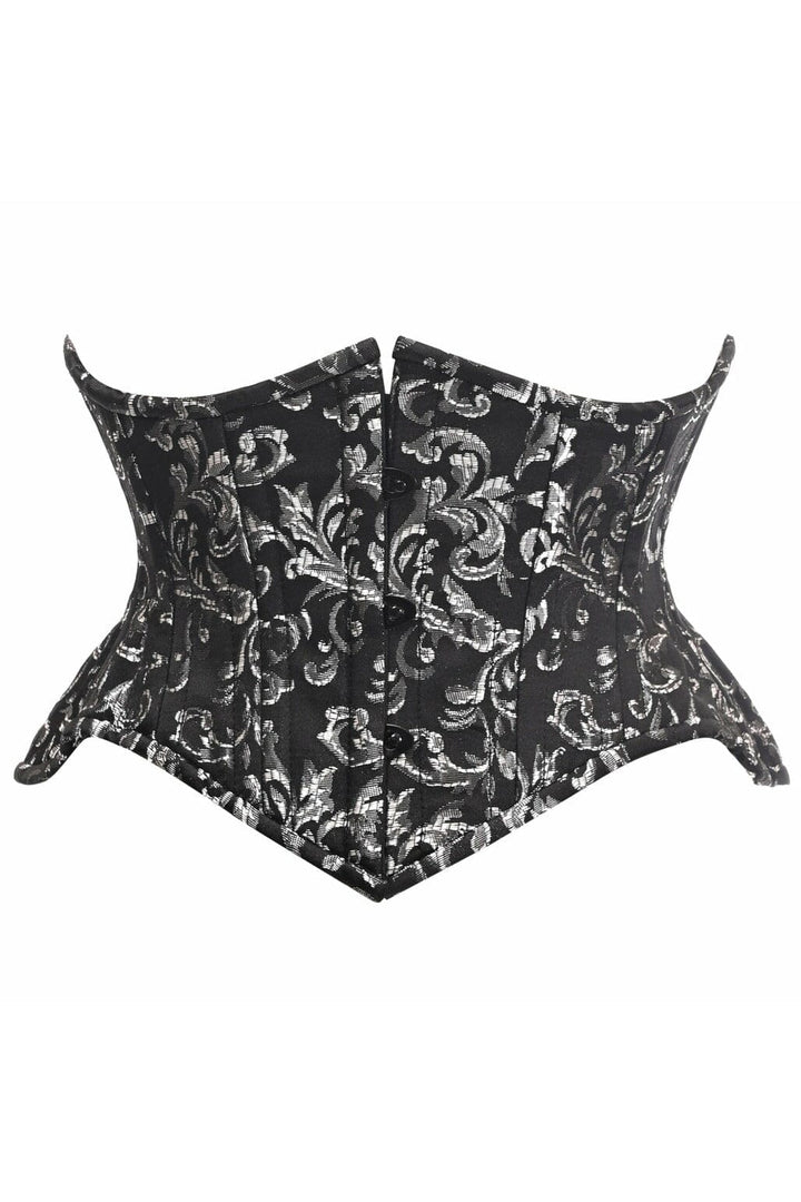 Top Drawer Black/Silver Brocade Double Steel Boned Mini Cincher Corset-Steel Boned Underbust-Daisy Corsets-SEXYSHOES.COM