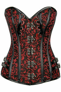 Daisy Corsets Top Drawer Brocade & Faux Leather Steel Boned Corset in Black  from SexyShoes.com