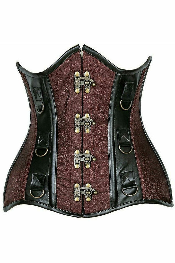 Top Drawer Brown Brocade & Faux Leather Steel Boned Under Bust Corset-Steel Boned Underbust-Daisy Corsets-Brown-S-SEXYSHOES.COM