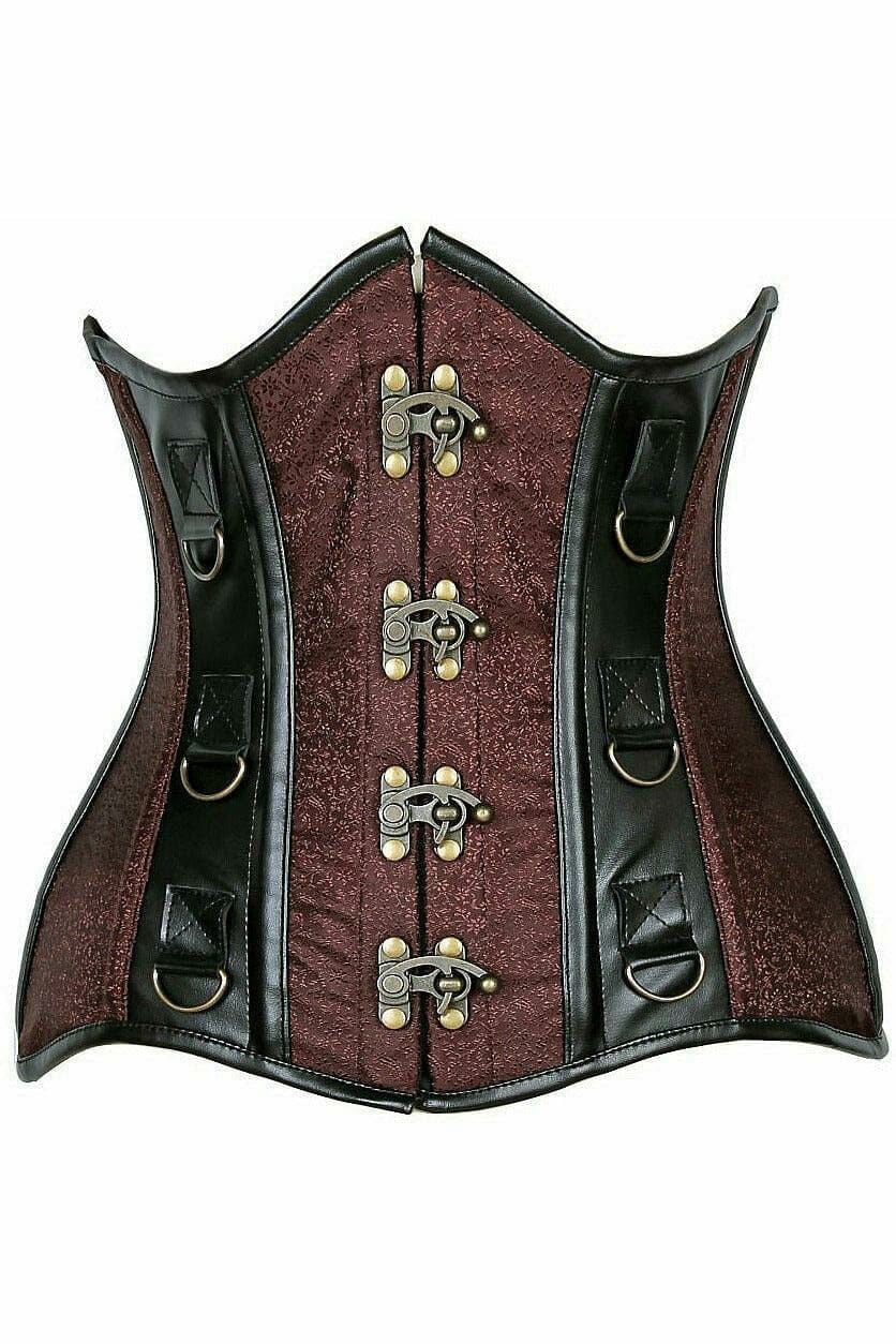 Daisy Corsets Top Drawer Brown Brocade & Faux Leather Steel Boned Under Bust Corset in Brown  from SexyShoes.com