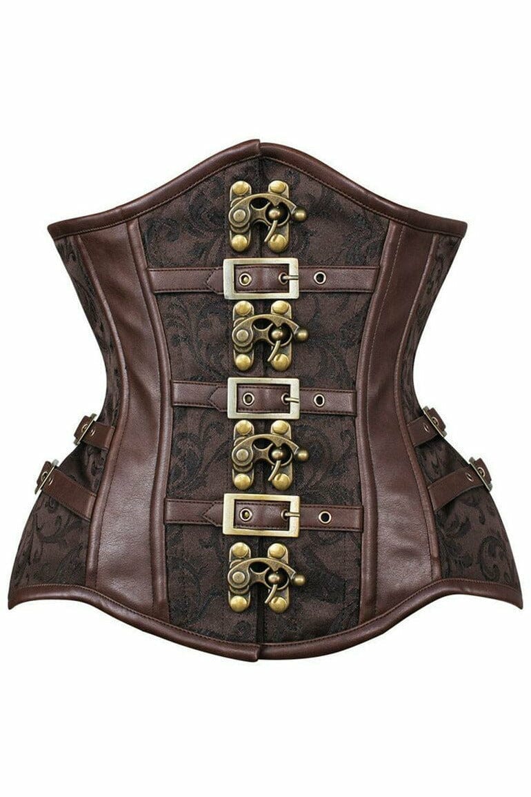 Daisy Corsets Top Drawer Brown Brocade Steampunk Steel Boned Underbust Corset in Brown  from SexyShoes.com