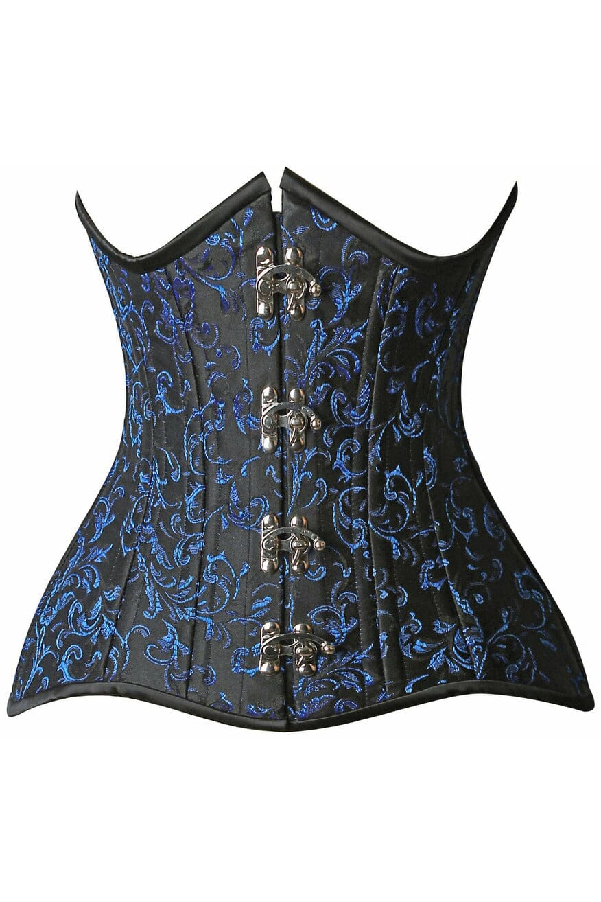 Top Drawer CURVY Blue Brocade Double Steel Boned Under Bust Corset-Steel Boned Underbust-Daisy Corsets-Blue-S-SEXYSHOES.COM