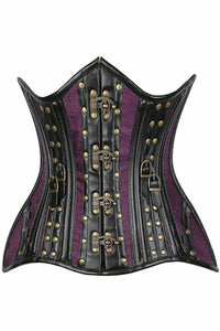 Daisy Corsets Top Drawer Faux Leather & Plum Brocade Steel Boned Under Bust Corset in Black  from SexyShoes.com