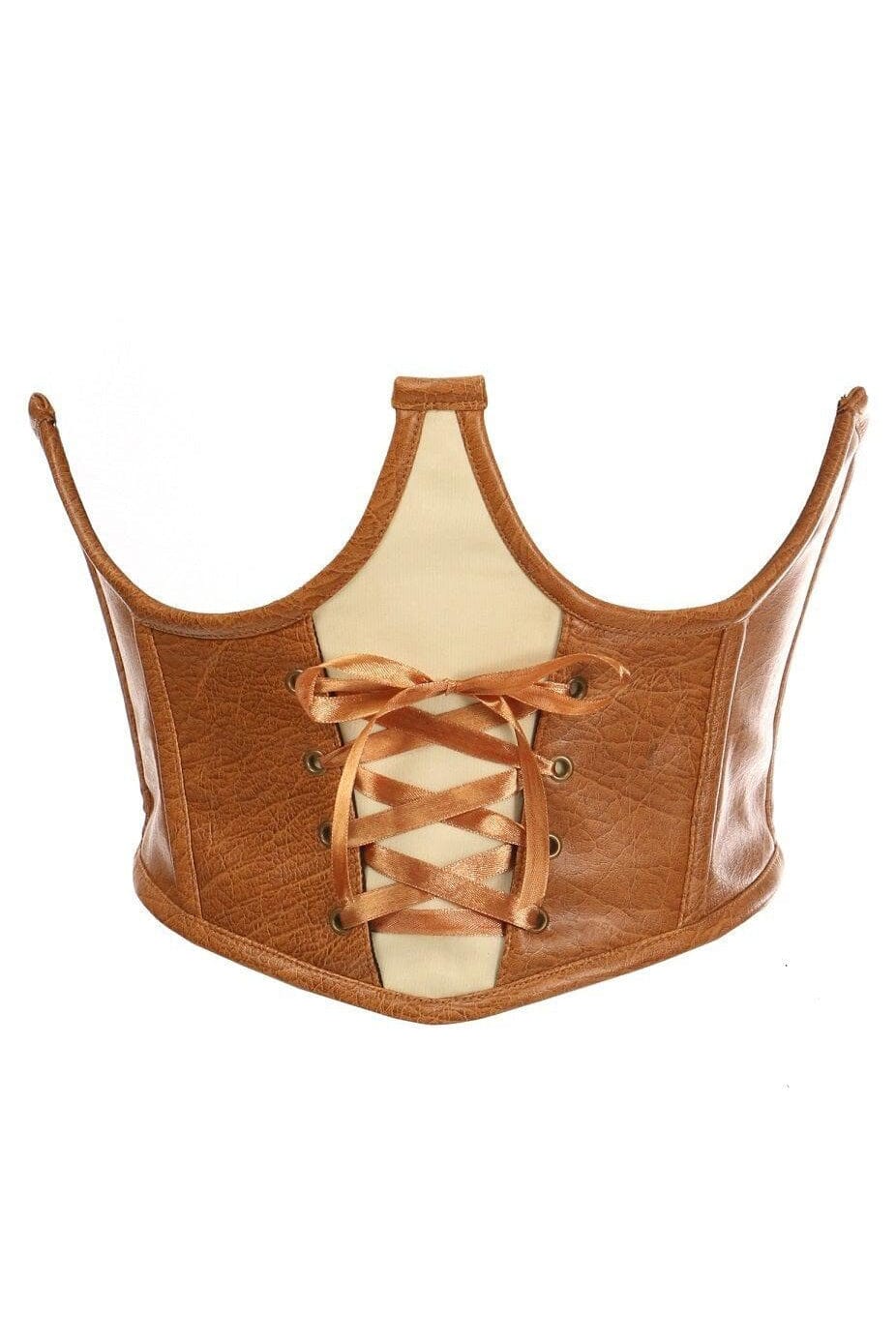 Daisy Corsets Top Drawer Faux Leather Steel Boned Lace Up Open Cup Waist Cincher in Brown  from SexyShoes.com