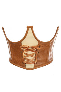 Daisy Corsets Top Drawer Faux Leather Steel Boned Lace Up Open Cup Waist Cincher in Brown  from SexyShoes.com