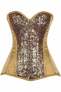 Daisy Corsets Top Drawer Gold Sequin Steel Boned Corset in Gold  from SexyShoes.com