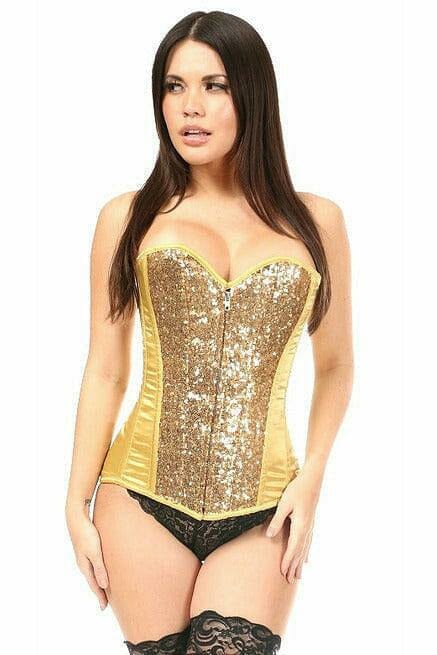Daisy Corsets Top Drawer Gold Sequin Steel Boned Corset in Gold 