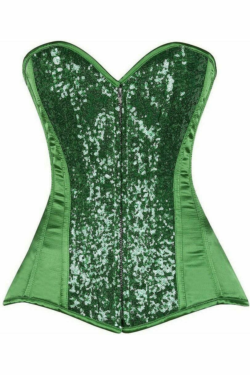 Daisy Corsets Top Drawer Green Sequin Steel Boned Corset in Green  from SexyShoes.com