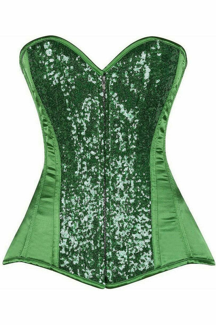 Top Drawer Green Sequin Steel Boned Corset-Steel Boned Overbust-Daisy Corsets-Green-S-SEXYSHOES.COM