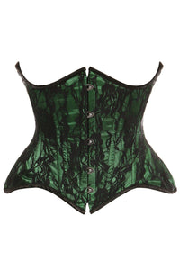 Daisy Corsets Top Drawer Green w/Black Lace Double Steel Boned Curvy Cut Waist Cincher Corset in Green  from SexyShoes.com