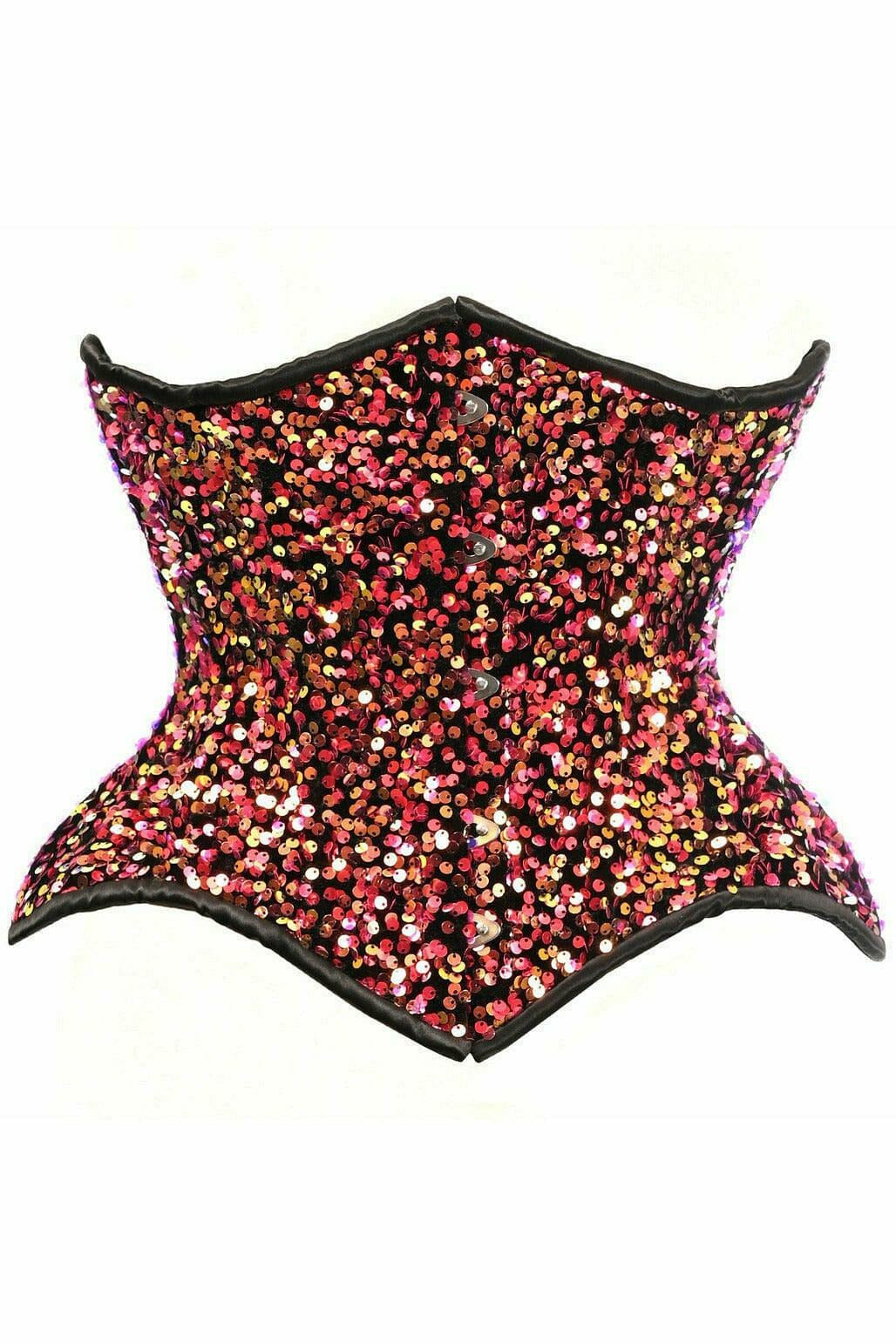 Top Drawer Multi Pink Sequin Curvy Cut Waist Cincher Corset-Waist Cinchers-Daisy Corsets-Pink-S-SEXYSHOES.COM