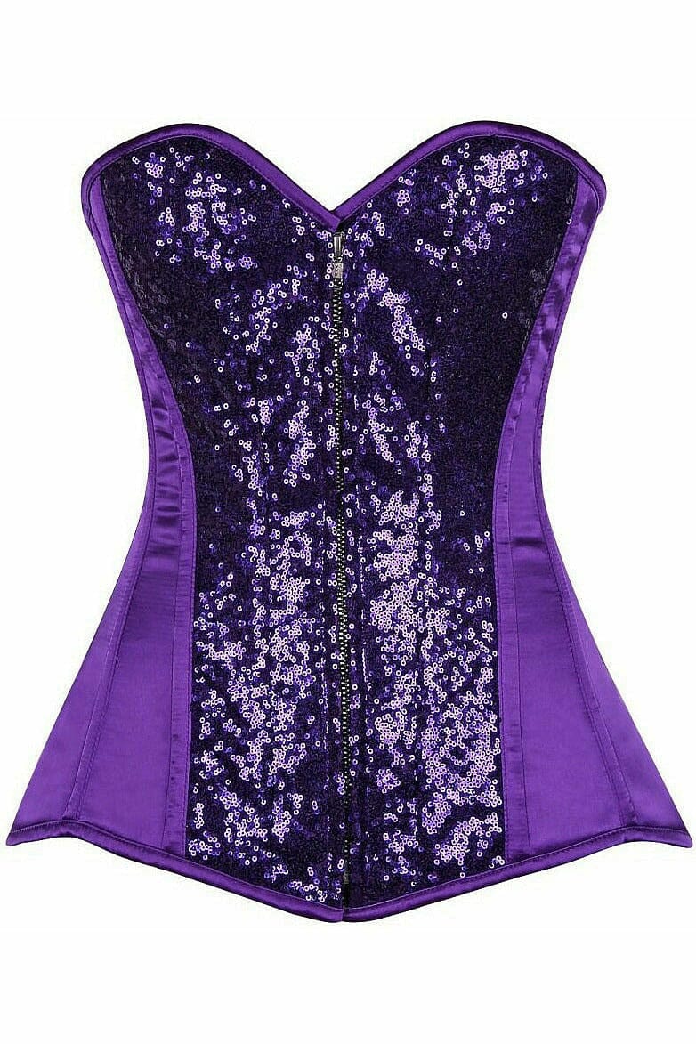 Daisy Corsets Top Drawer Purple Sequin Steel Boned Corset in Purple  from SexyShoes.com