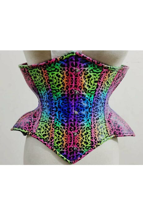 Daisy Corsets Top Drawer Rainbow Leopard Print Double Steel Boned Curvy Cut Underbust Cincher Corset in Rainbow  from SexyShoes.com