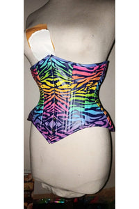 Daisy Corsets Top Drawer Rainbow Print Double Steel Boned Curvy Cut Underbust Cincher Corset in Rainbow  from SexyShoes.com
