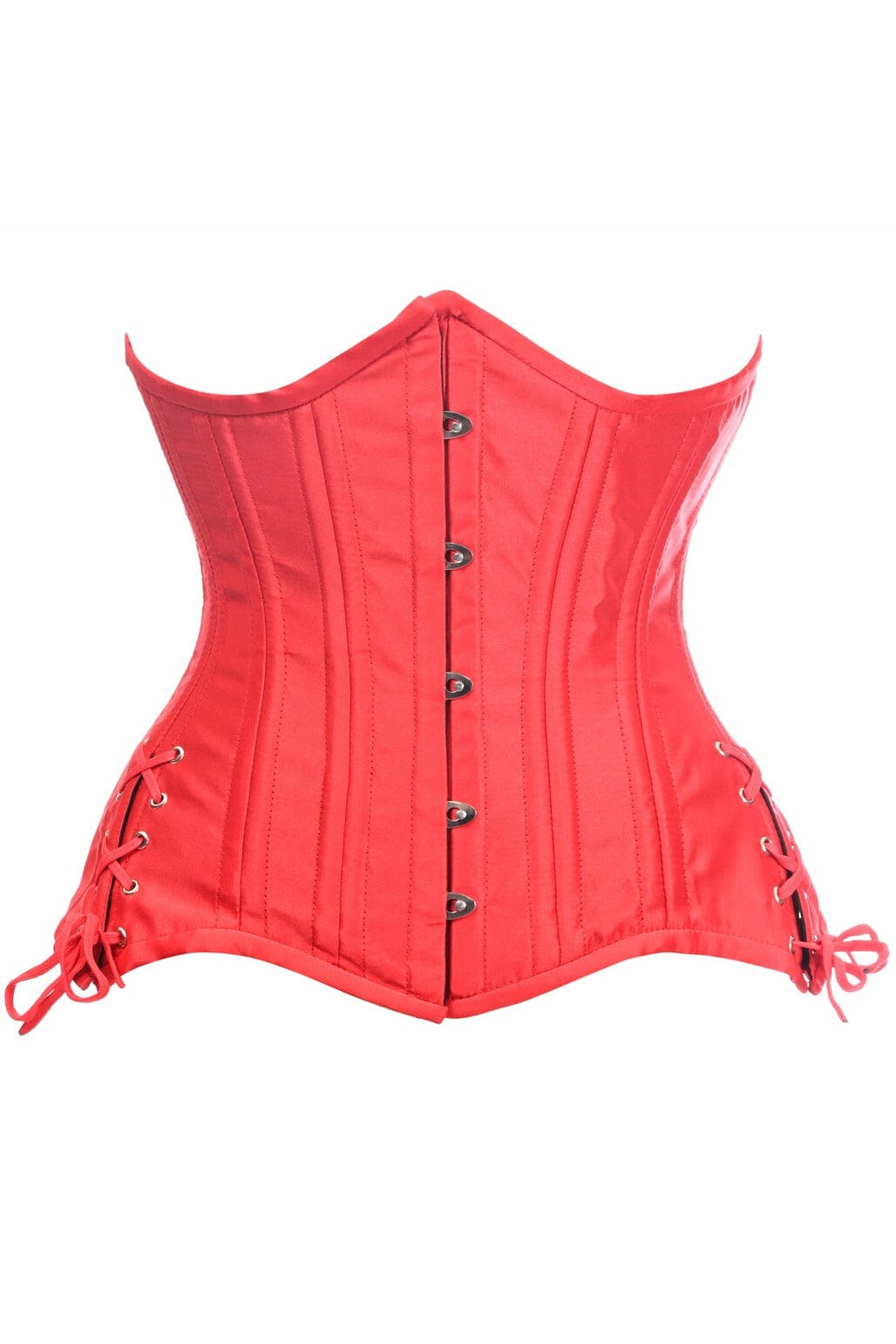 Top Drawer Red Satin Double Steel Boned Curvy Cut Waist Cincher Corset w/Lace-Up Sides-Steel Boned Underbust-Daisy Corsets-SEXYSHOES.COM