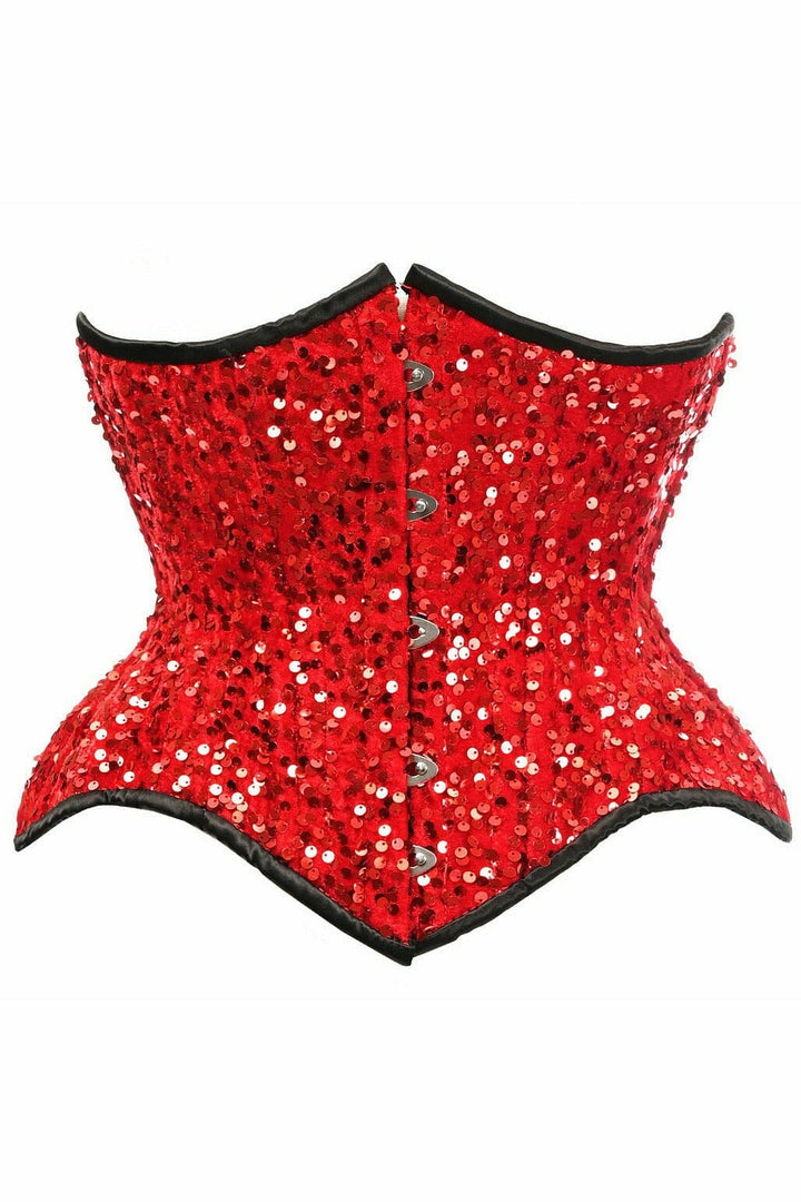 Top Drawer Red Sequin Curvy Cut Waist Cincher Corset-Waist Cinchers-Daisy Corsets-Red-S-SEXYSHOES.COM