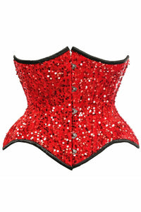 Daisy Corsets Top Drawer Red Sequin Curvy Cut Waist Cincher Corset in Red  from SexyShoes.com