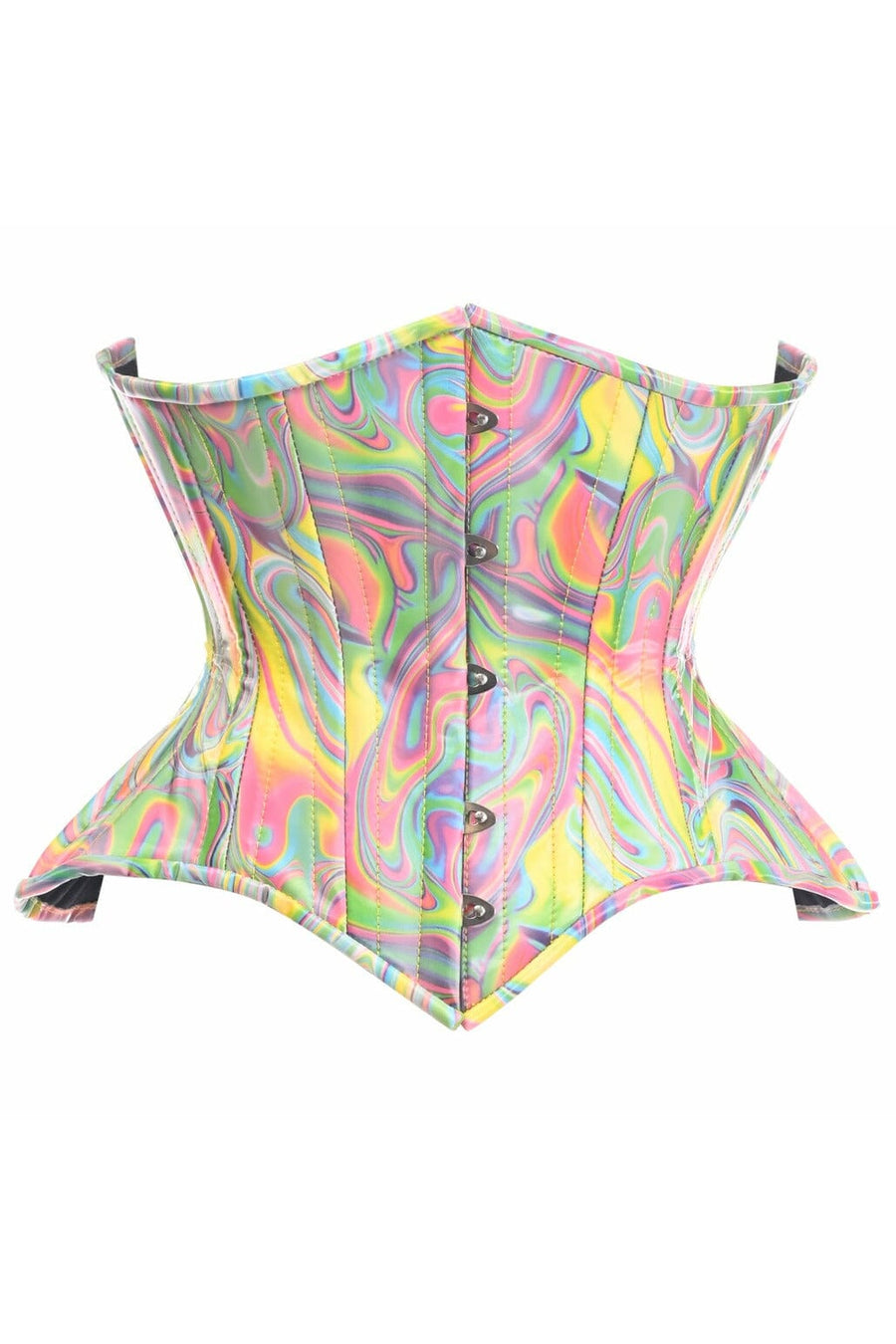 Daisy Corsets Top Drawer Retro Swirl Steel Boned Curvy Cut Underbust Cincher Corset in Rainbow  from SexyShoes.com
