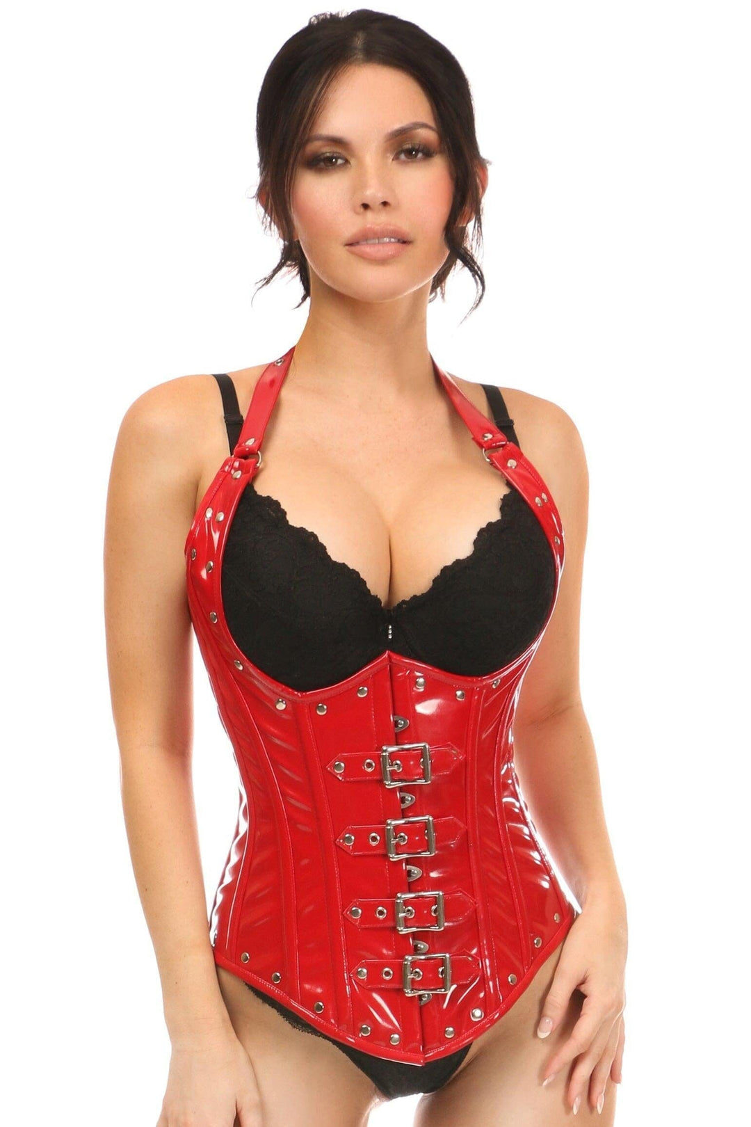 Daisy Corsets Top Drawer Steel Boned Red Patent PVC Vinyl Underbust Corset Top in Red  from SexyShoes.com