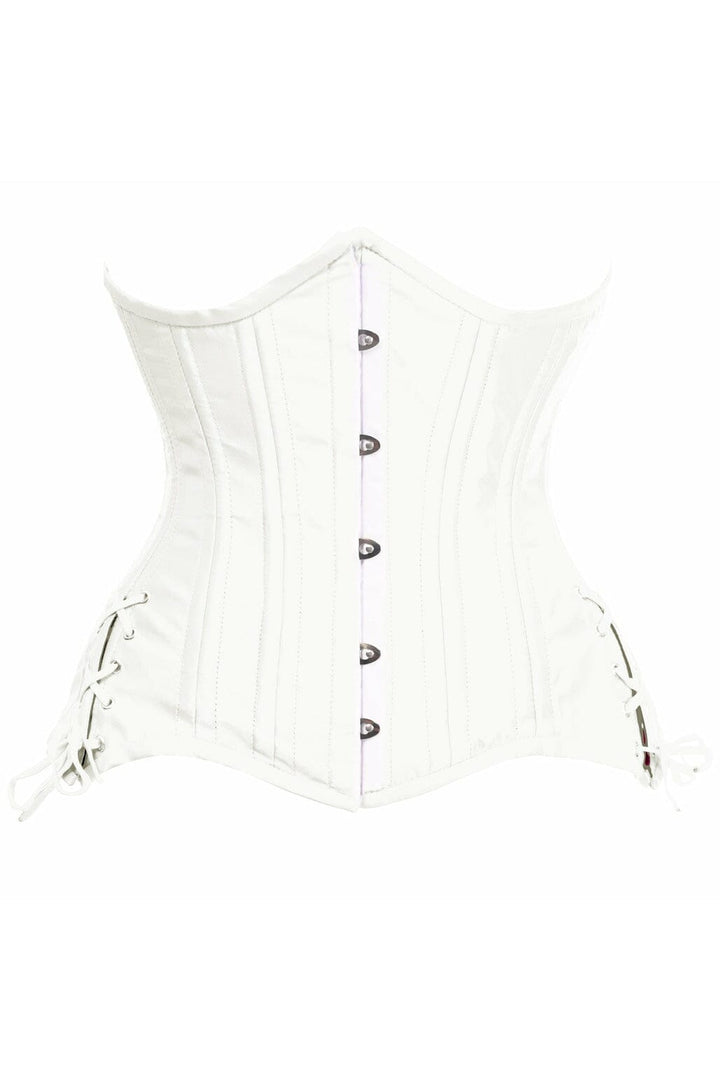 Top Drawer White Satin Double Steel Boned Curvy Cut Waist Cincher Corset w/Lace-Up Sides-Steel Boned Underbust-Daisy Corsets-SEXYSHOES.COM