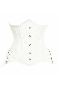 Daisy Corsets Top Drawer White Satin Double Steel Boned Curvy Cut Waist Cincher Corset w/Lace Up Sides in White  from SexyShoes.com