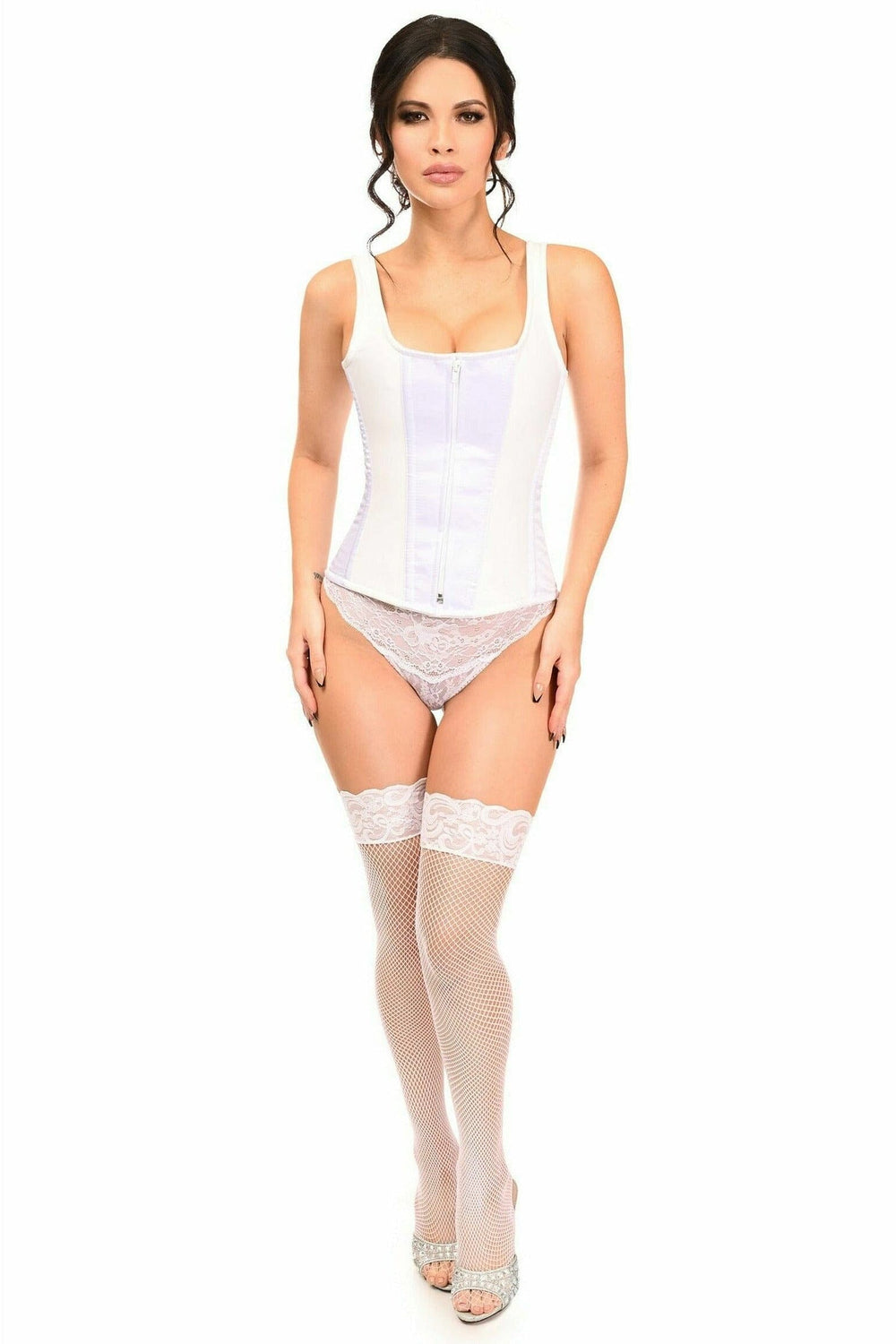 Top Drawer White Satin Steel Boned Corset w/Straps-Steel Boned Overbust-Daisy Corsets-SEXYSHOES.COM