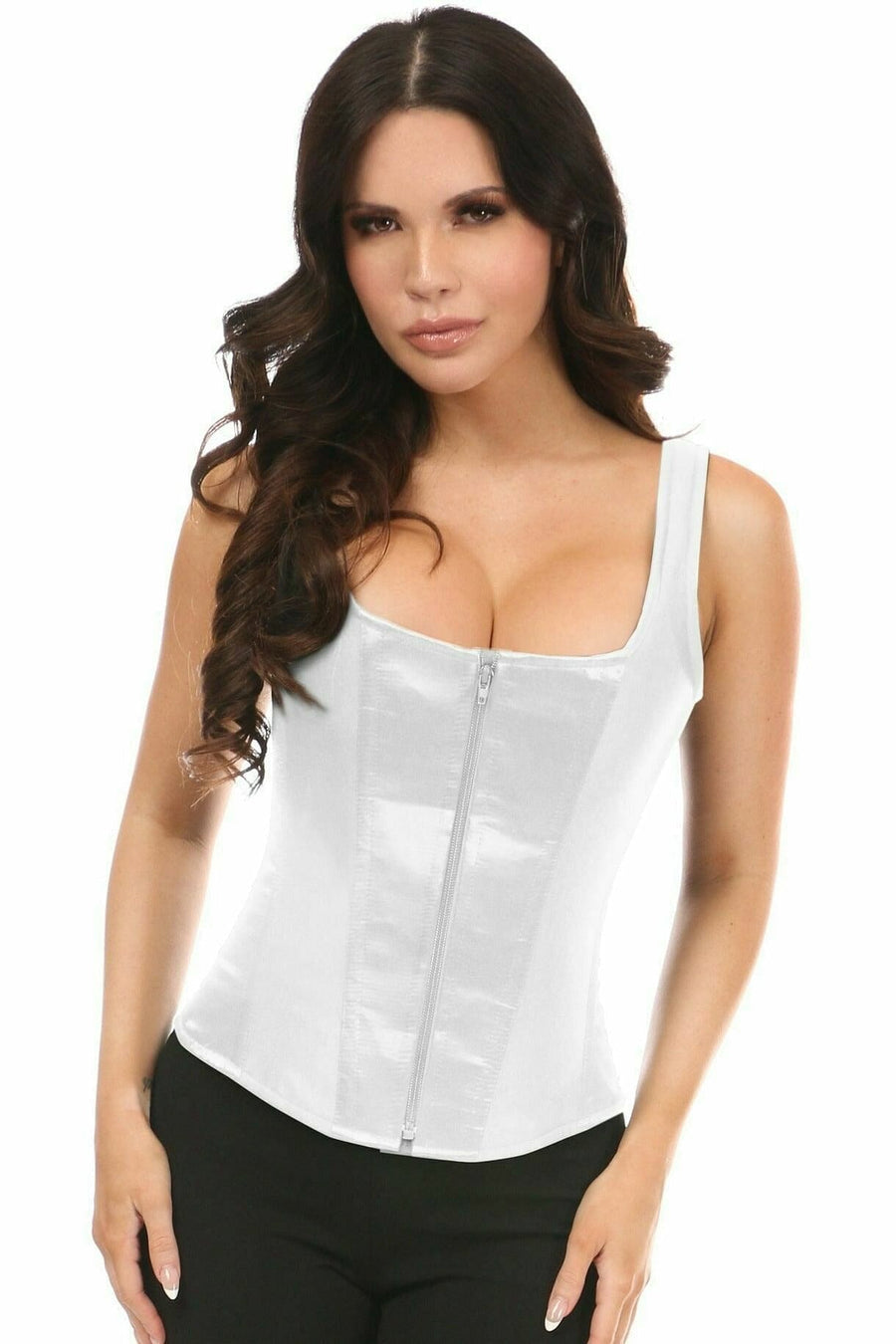 Daisy Corsets Top Drawer White Satin Steel Boned Corset w/Straps in White 