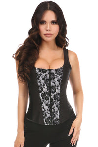 Daisy Corsets Top Drawer White Satin w/Black Lace Overlay Steel Boned Corset w/Straps in White 