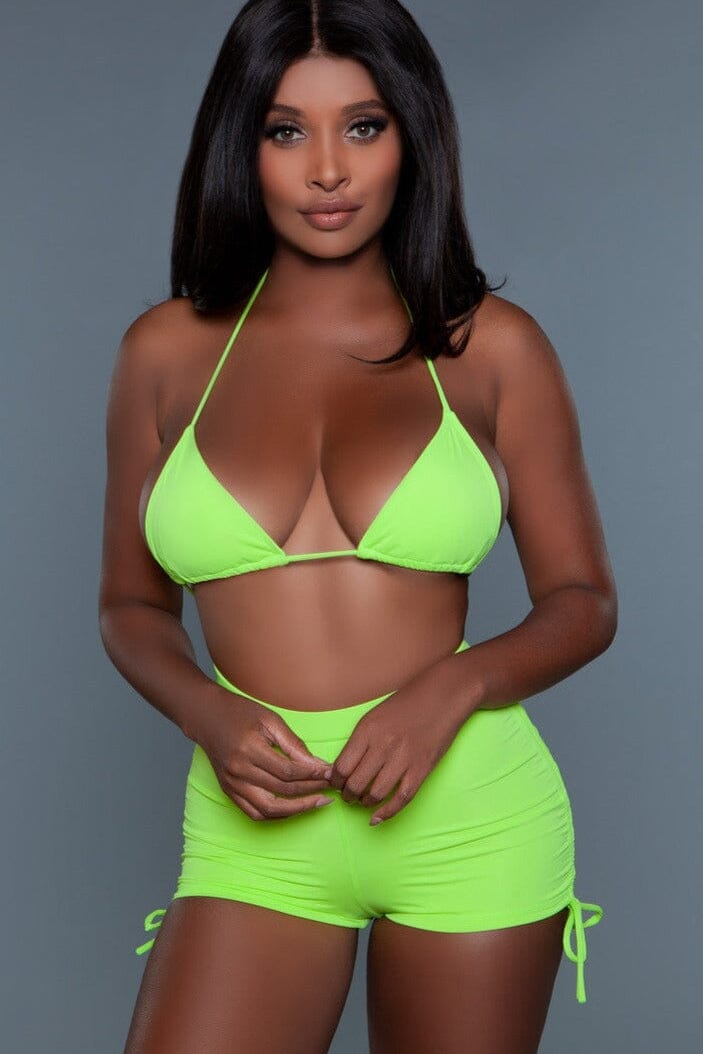 Triangle Bikini Top With High Waisted Boyshorts Set-Two Piece Swim-BeWicked-Green-S-SEXYSHOES.COM