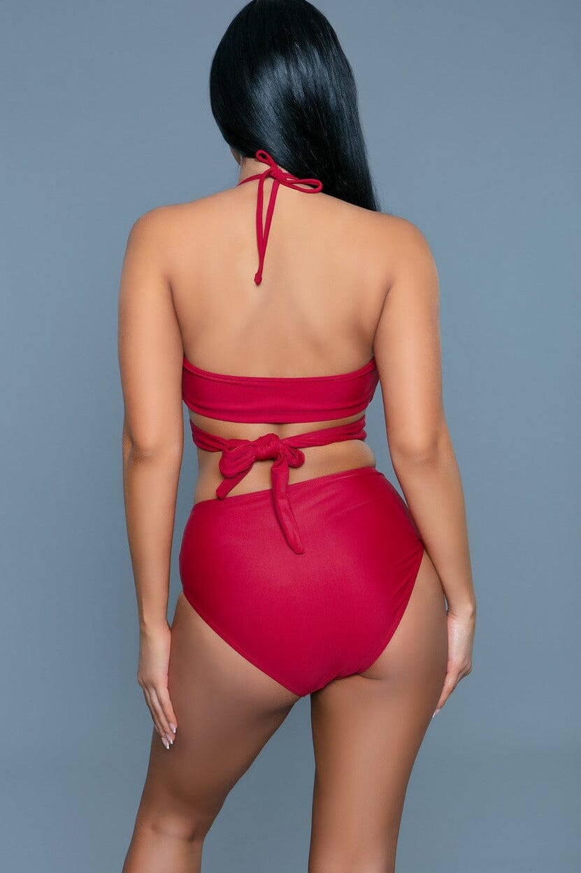 BeWicked Two Piece Swimsuit With Criss Cross Design in Burgundy 