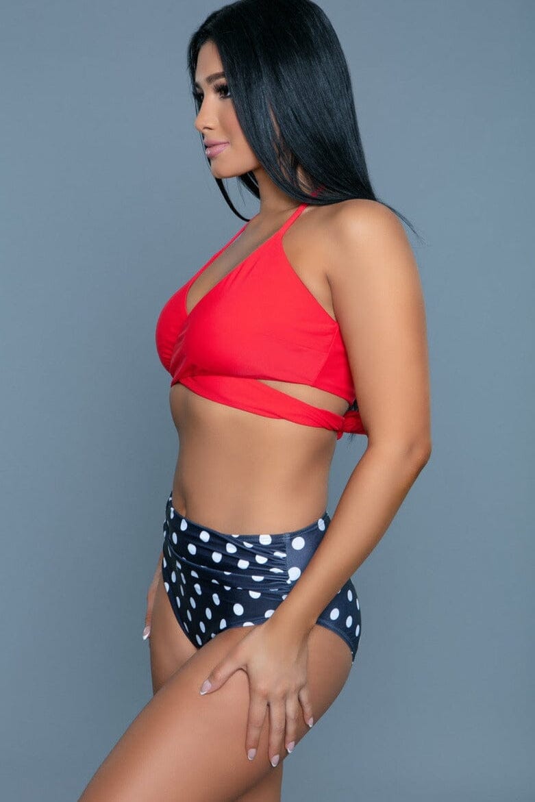 BeWicked Two Piece Swimsuit With Criss Cross Design in Red 