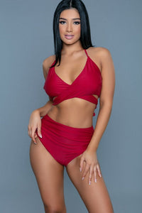 BeWicked Two Piece Swimsuit With Criss Cross Design in Burgundy  from SexyShoes.com