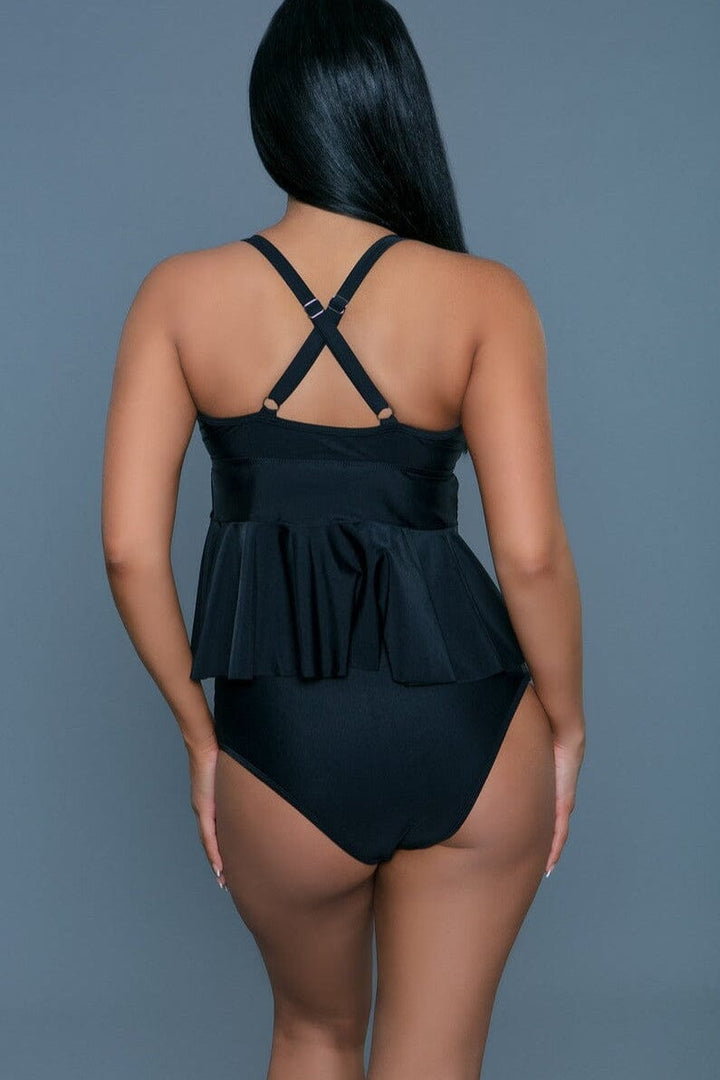 Two Piece Swimsuit With Ruffle Peplum-Two Piece Swim-SEXYSHOES.COM