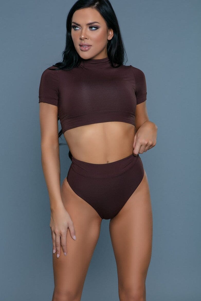 Two Piece Swimsuit With Short Sleeve Top