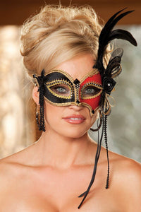 Shirley of Hollywood Two Tone Velvet Eye Mask With Feathers in Black  from SexyShoes.com